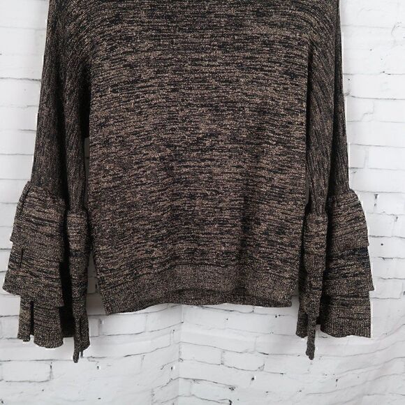 ENDLESS ROSE BLACK & GOLD METALLIC LONG RUFFLE BELL SLEEVE ROUND NECK TOP SIZE S - Picture 11 of 11